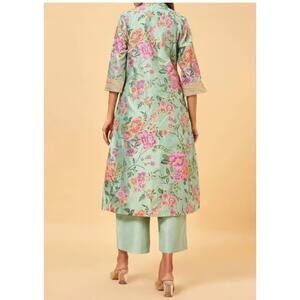 Vark Womens Blue Floral Long Side Slit Kaftan Abaya Size M NWT